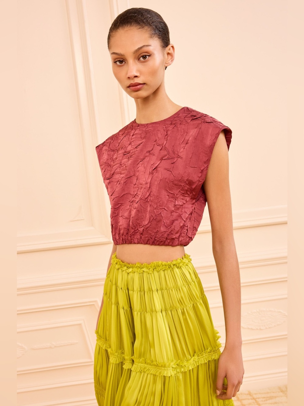 Ulla Johnson Gisella Satin Crop Top - Fig - size 6